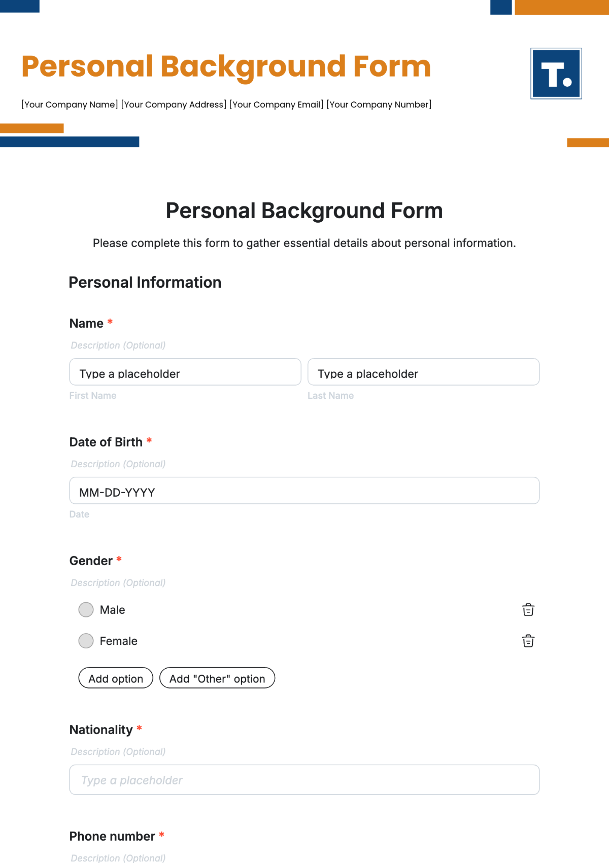 Personal Background Form Template - Edit Online & Download