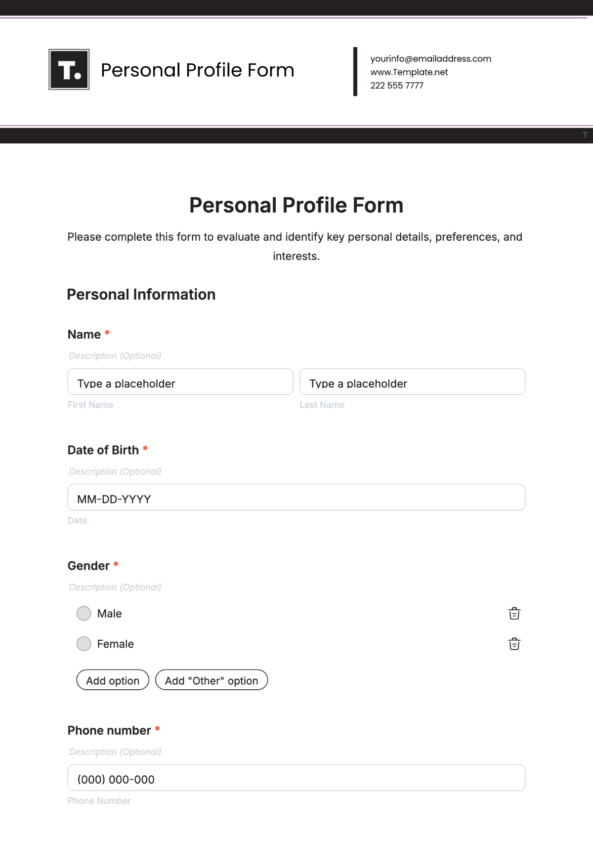 Personal Profile Form Template - Edit Online & Download