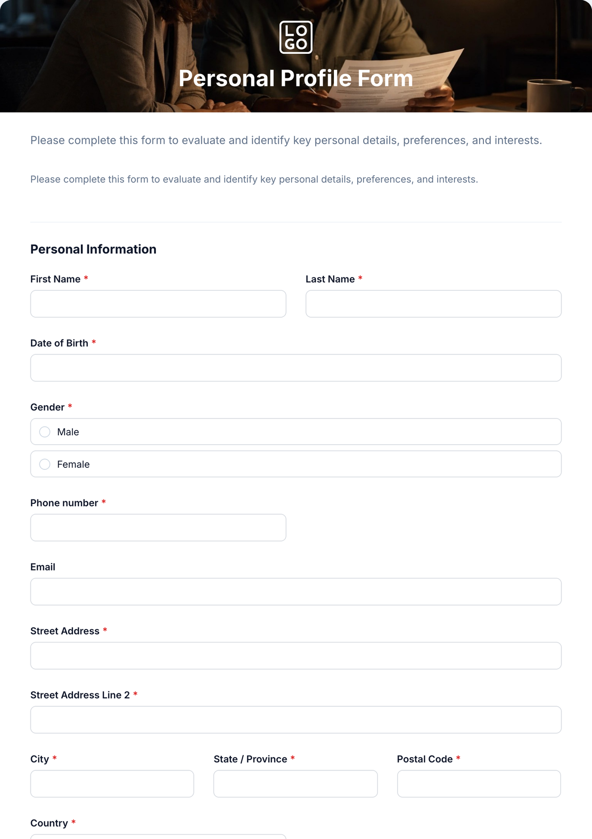 Free Personal Information Form Template To Edit Online