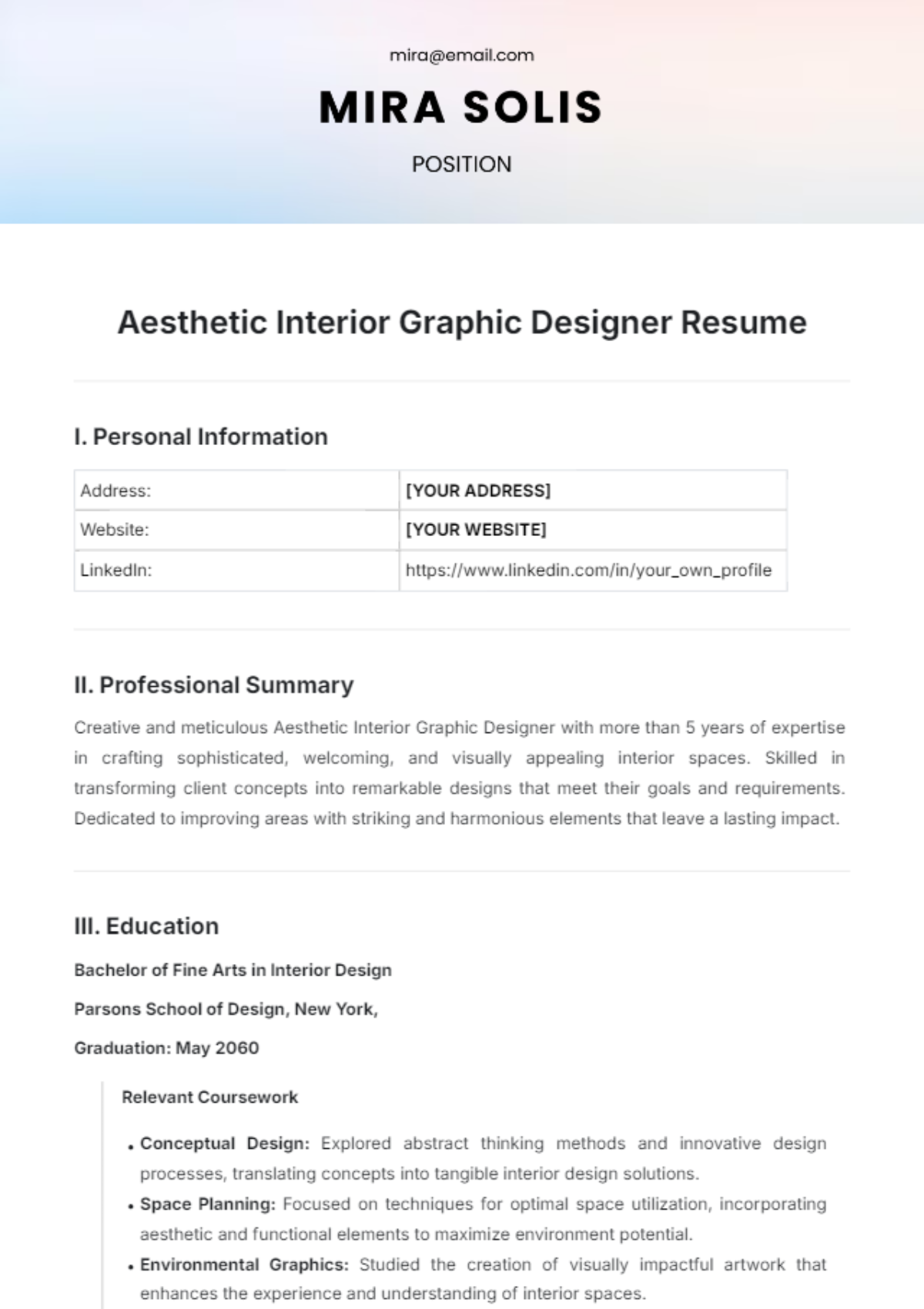 Aesthetic Interior Graphic Designer Resume Template - Edit Online & Download