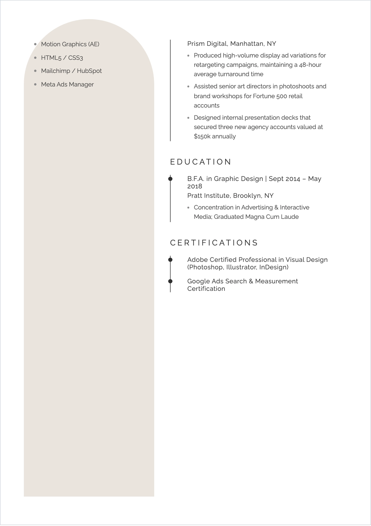 Free Marketing & Graphic Designer ATS Resume Template