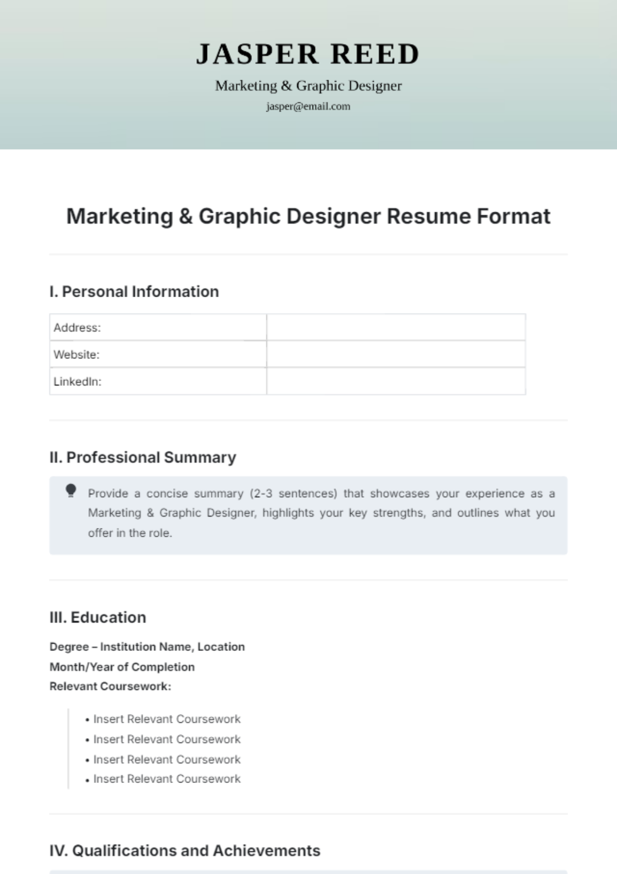 Marketing & Graphic Designer Resume Format Template - Edit Online & Download