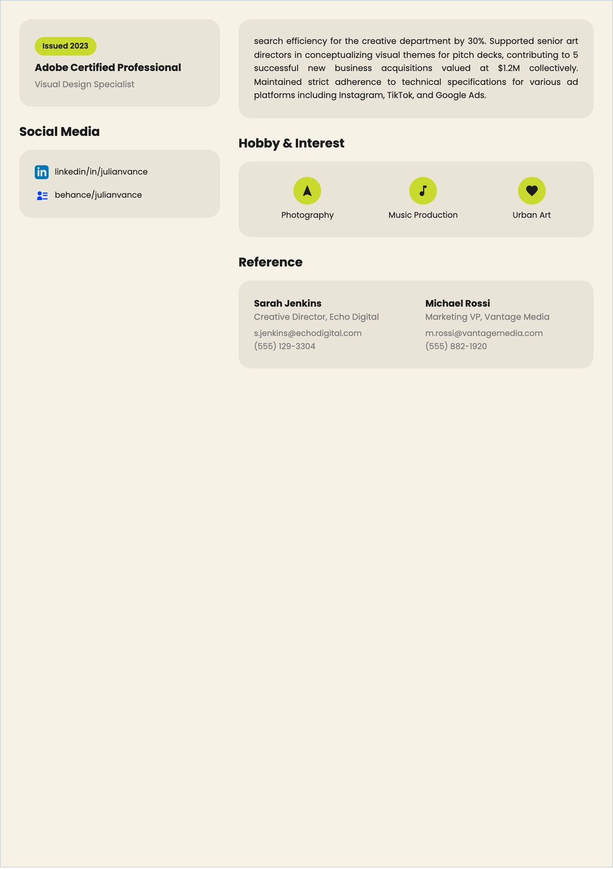 Free Graphic Marketing Design Coordinator ATS Resume Template