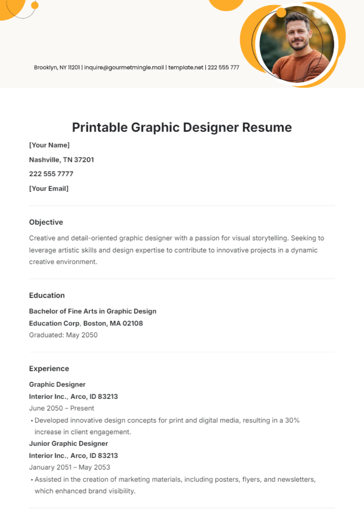 Printable Graphic Designer Resume Template - Edit Online & Download