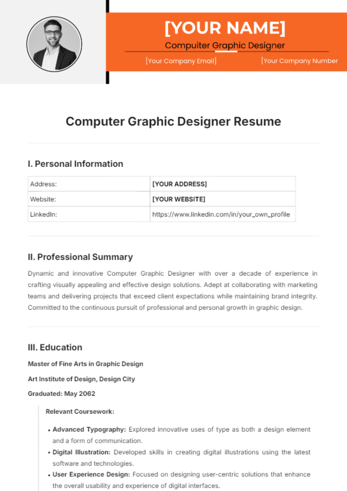 Computer Graphic Designer Resume Template - Edit Online & Download