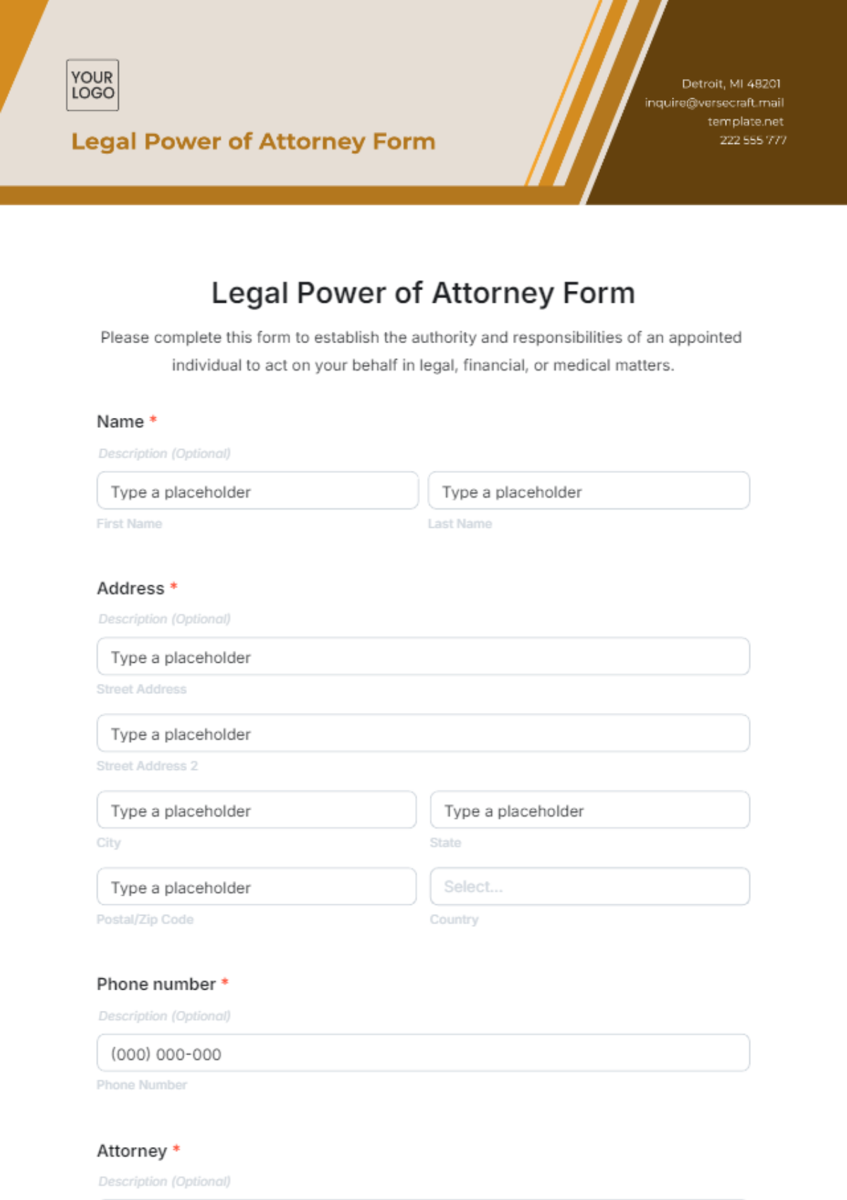 Legal Power of Attorney Form Template - Edit Online & Download