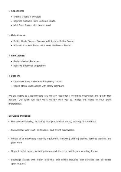Free Wedding Catering Proposal Letter Template to Edit Online