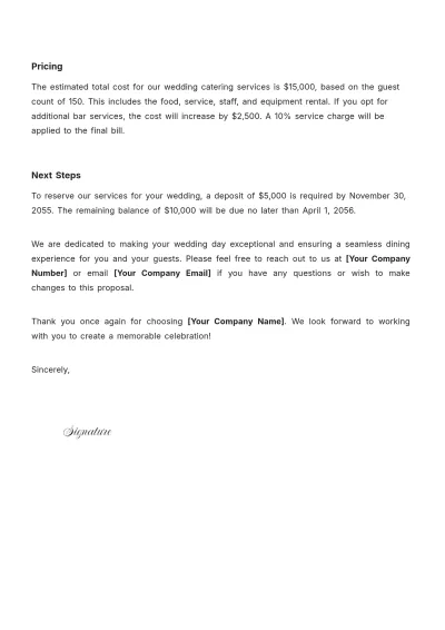 Free Wedding Catering Proposal Letter Template to Edit Online