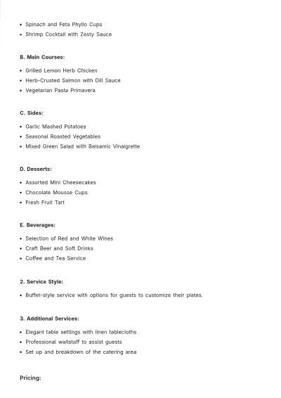 Free Catering Service Package Proposal Letter Template to Edit Online