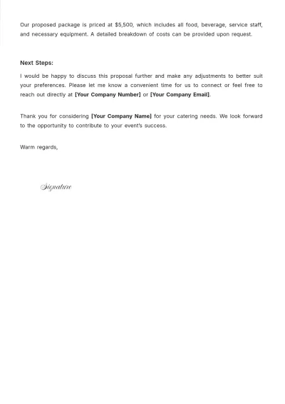 Free Catering Service Package Proposal Letter Template to Edit Online