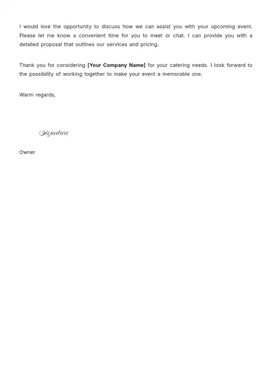 Free Professional Catering Service Letter Template to Edit Online