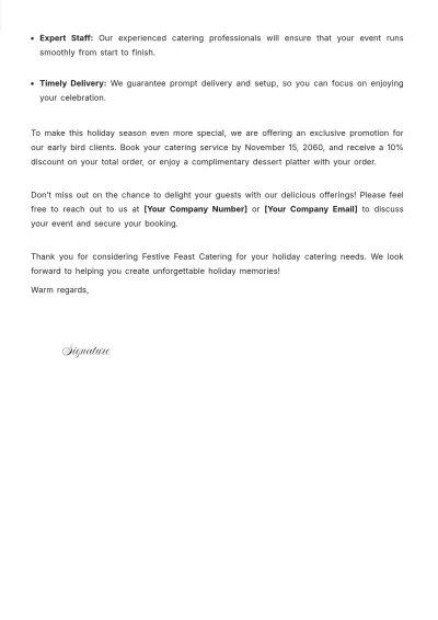 Free Holiday Catering Service Promotion Letter Template to Edit Online