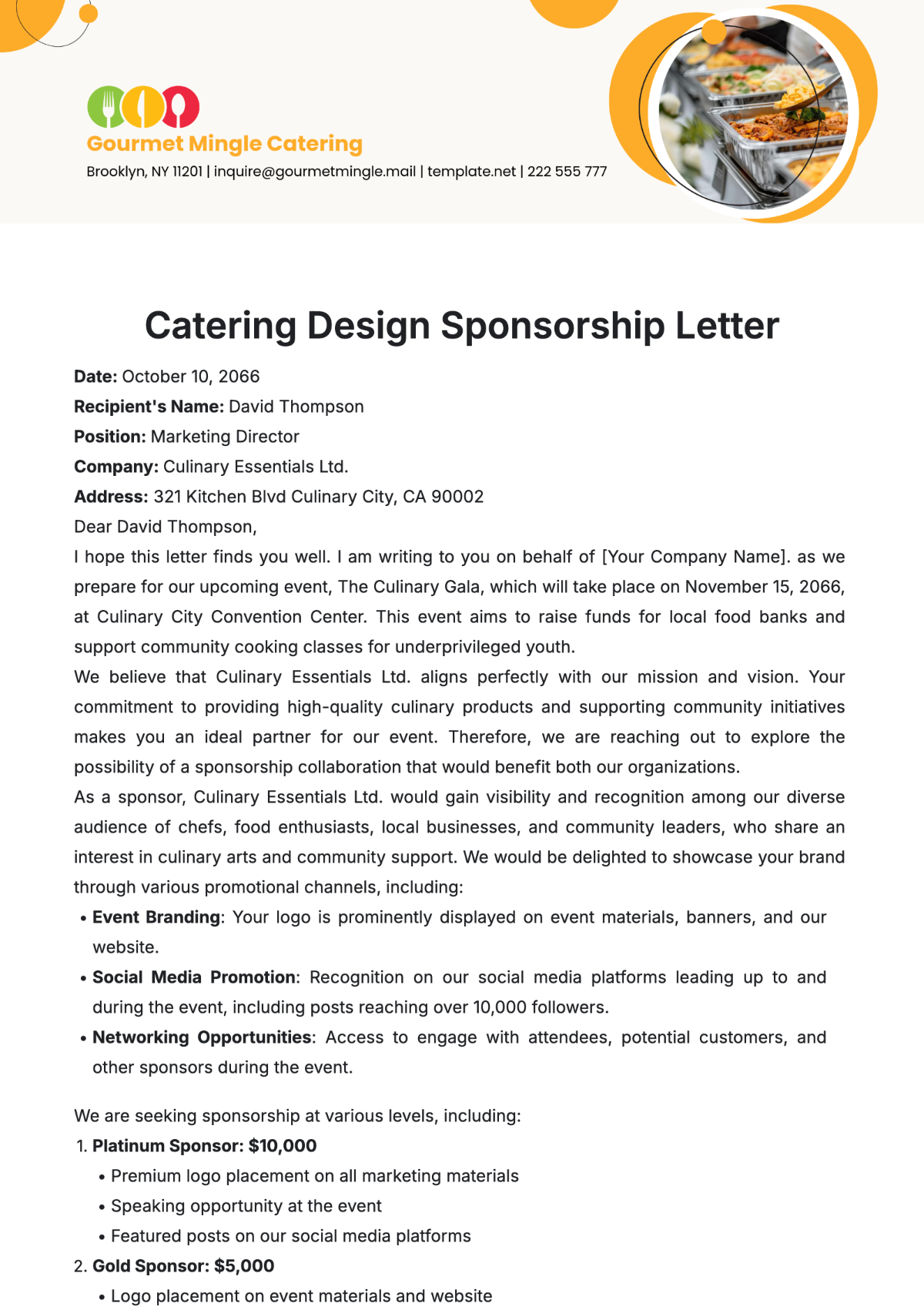 Catering Design Sponsorship Letter Template - Edit Online & Download