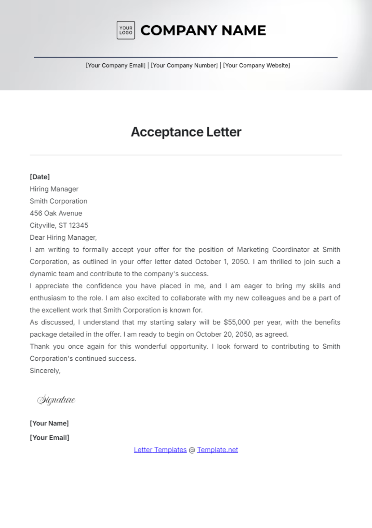 Acceptance Letter Template - Edit Online & Download