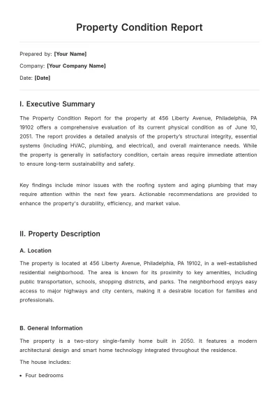 Free Property Condition Report Template to Edit Online