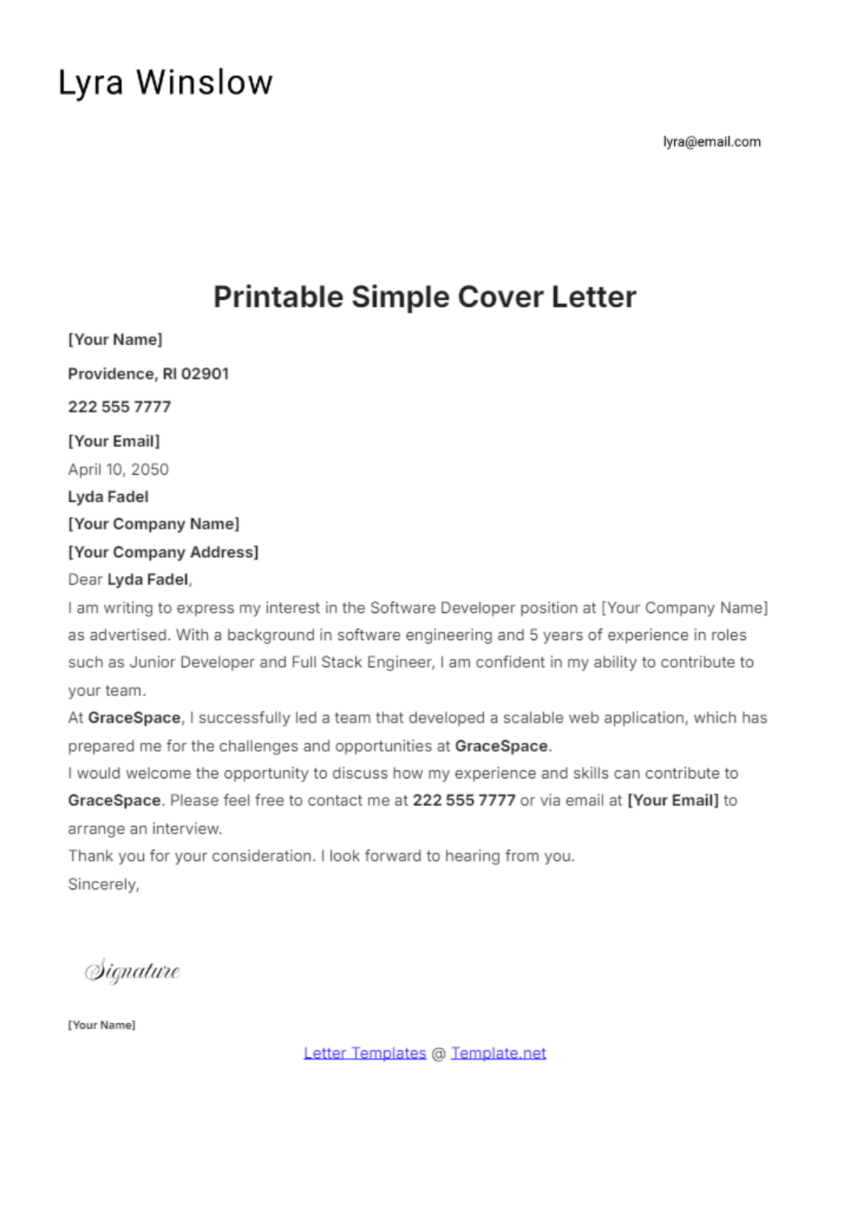 Printable Simple Cover Letter Template - Edit Online & Download