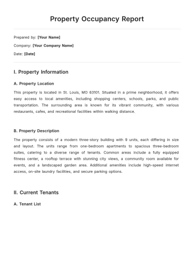 Free Property Occupancy Report Template to Edit Online