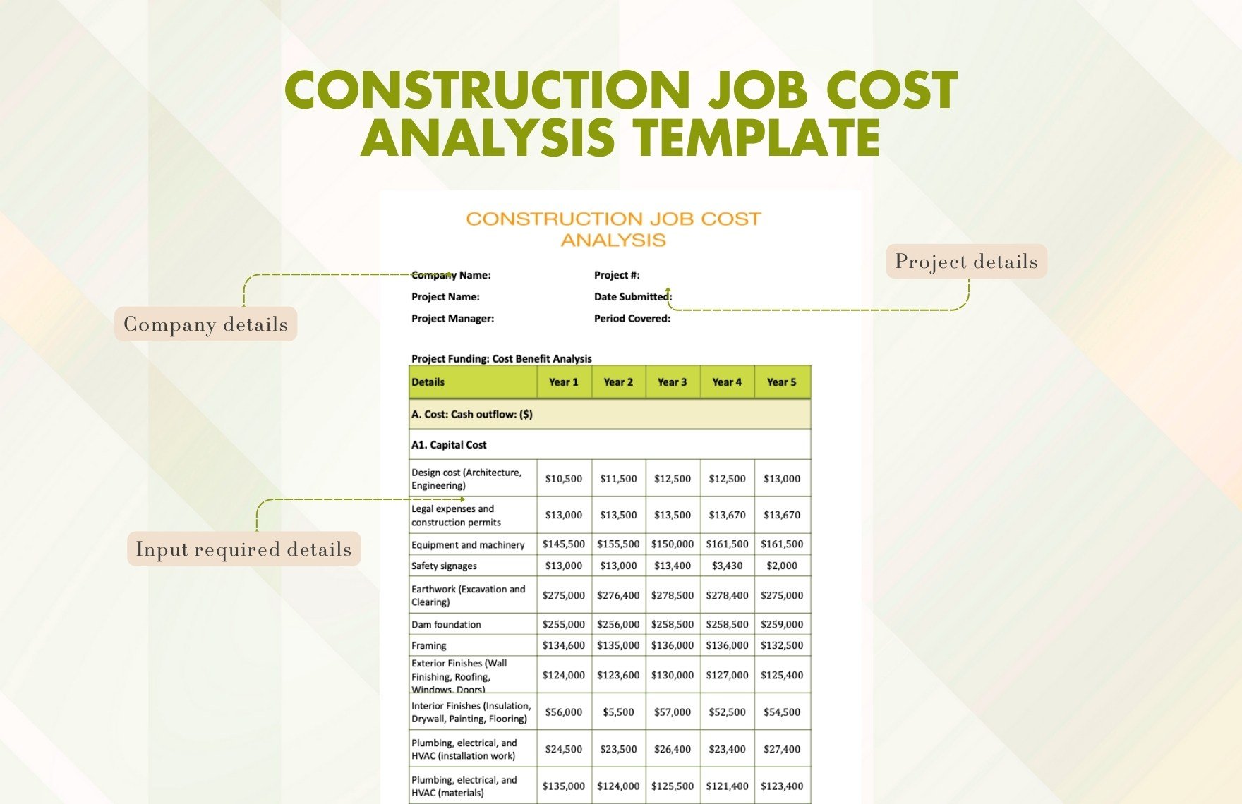 Construction Job Cost Analysis Template