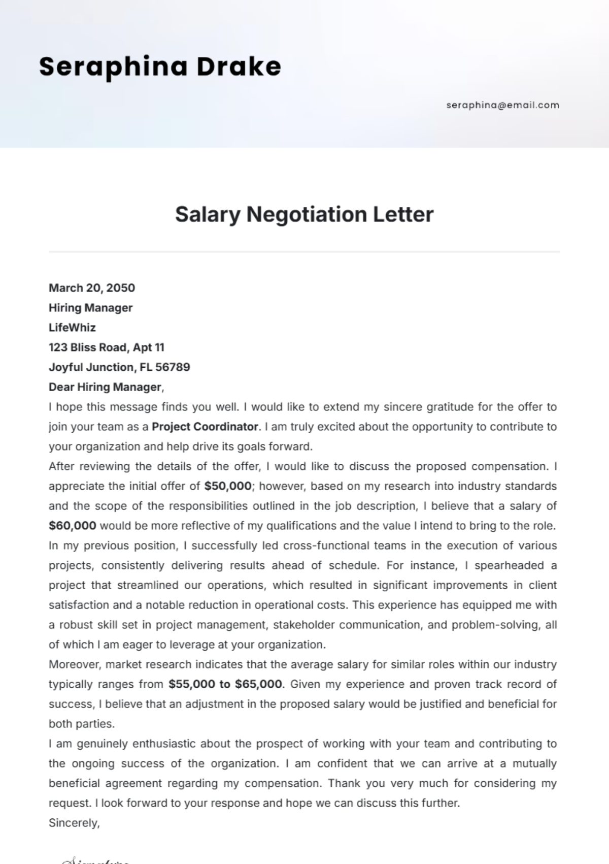 Salary Negotiation Letter Template - Edit Online & Download