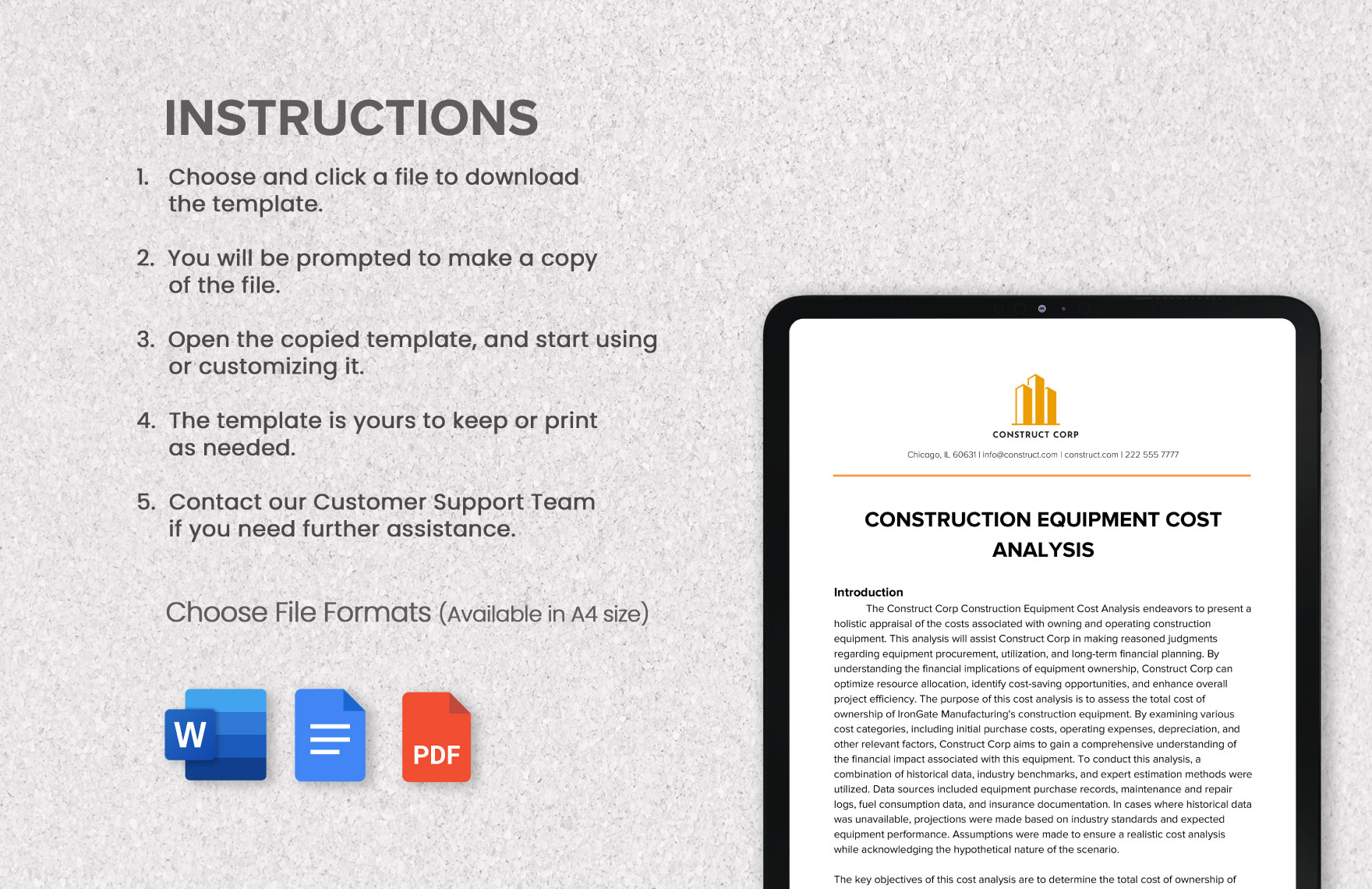 Construction Equipment Cost Analysis Template