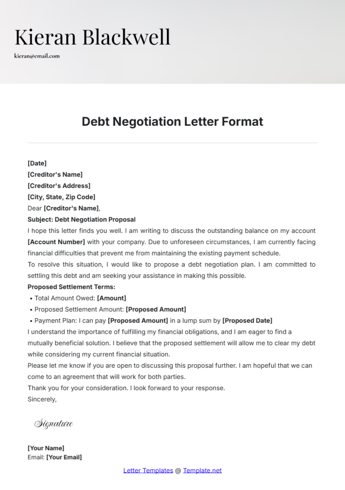 Debt Negotiation Letter Format Template - Edit Online & Download