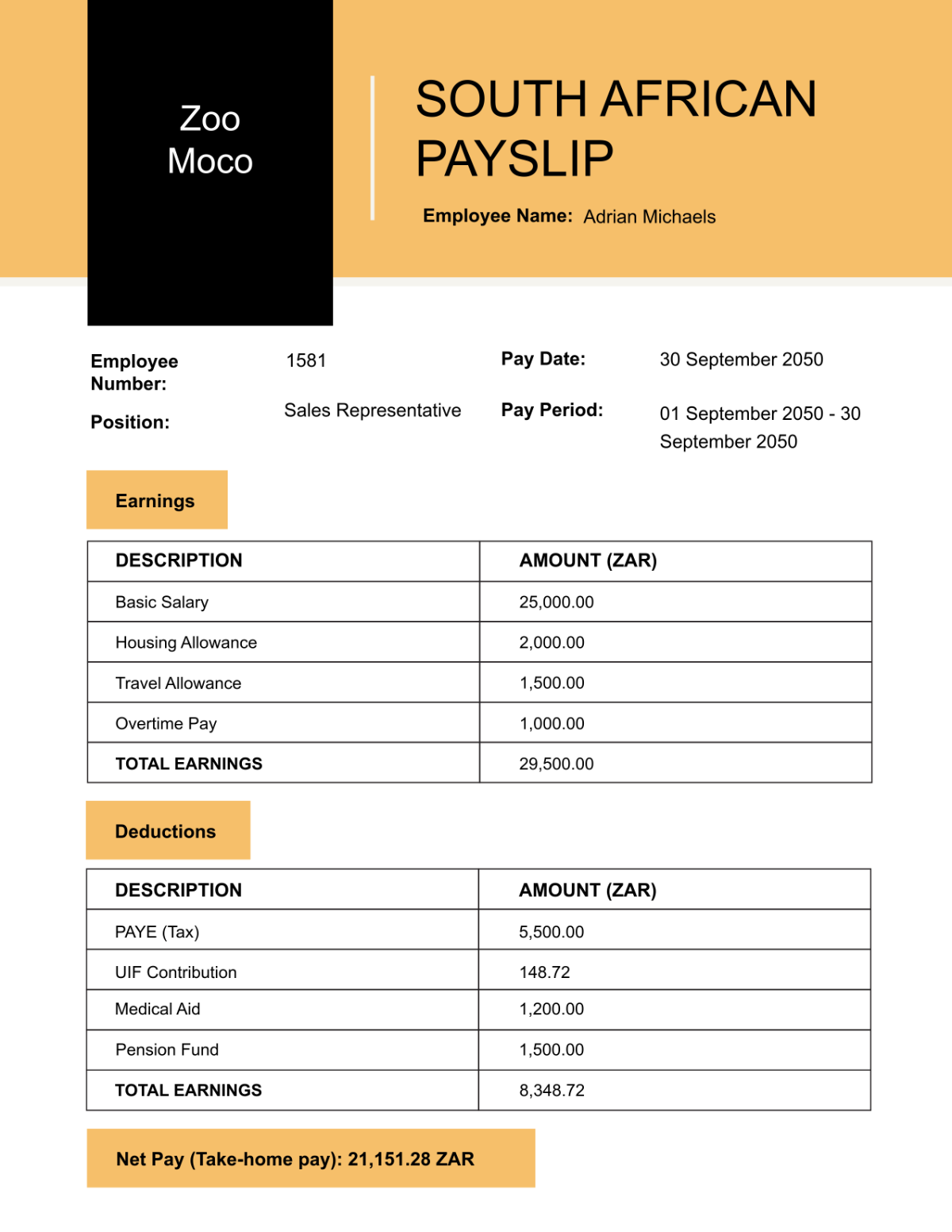 South African Payslip Template - Edit Online & Download