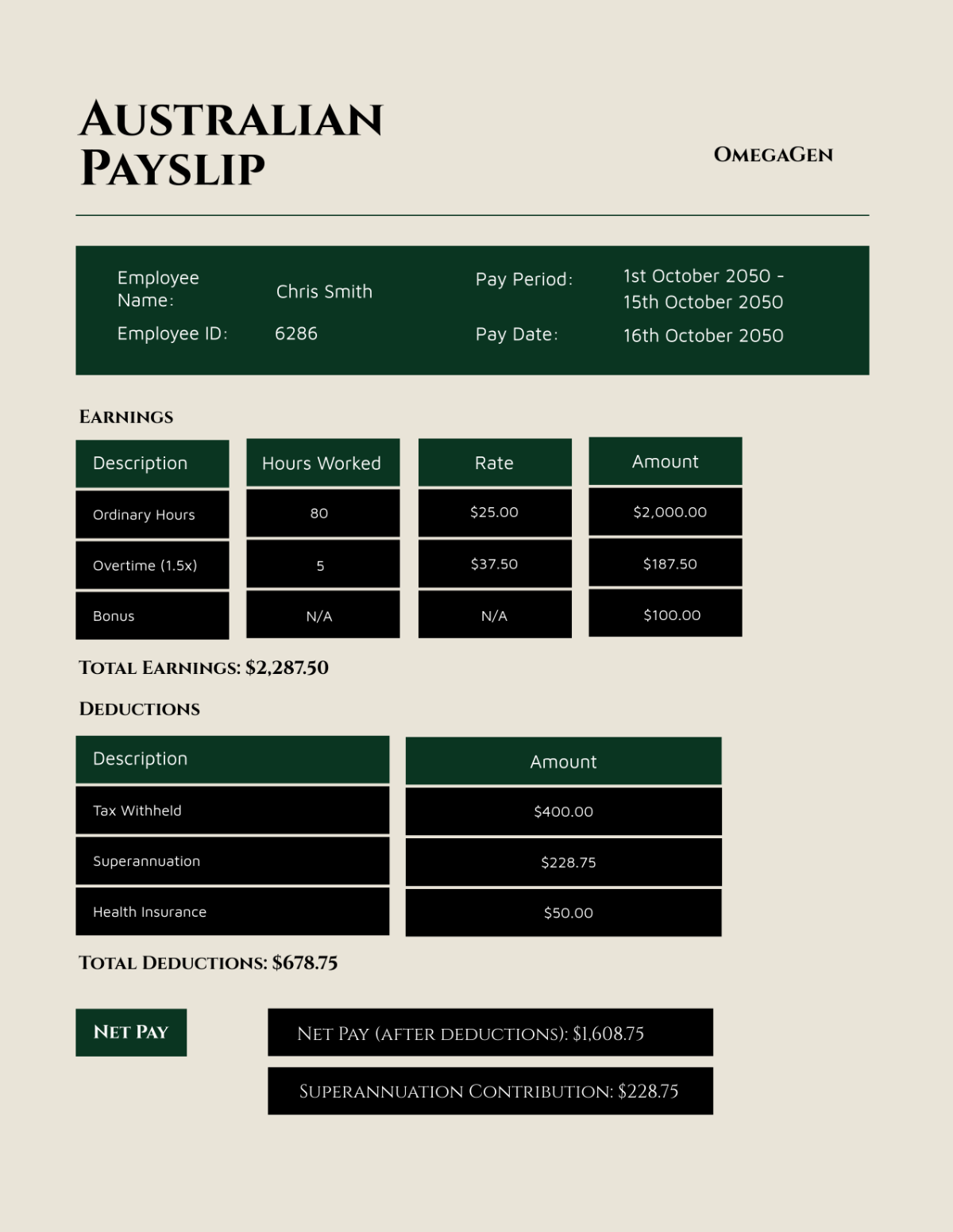 Australian Payslip Template - Edit Online & Download