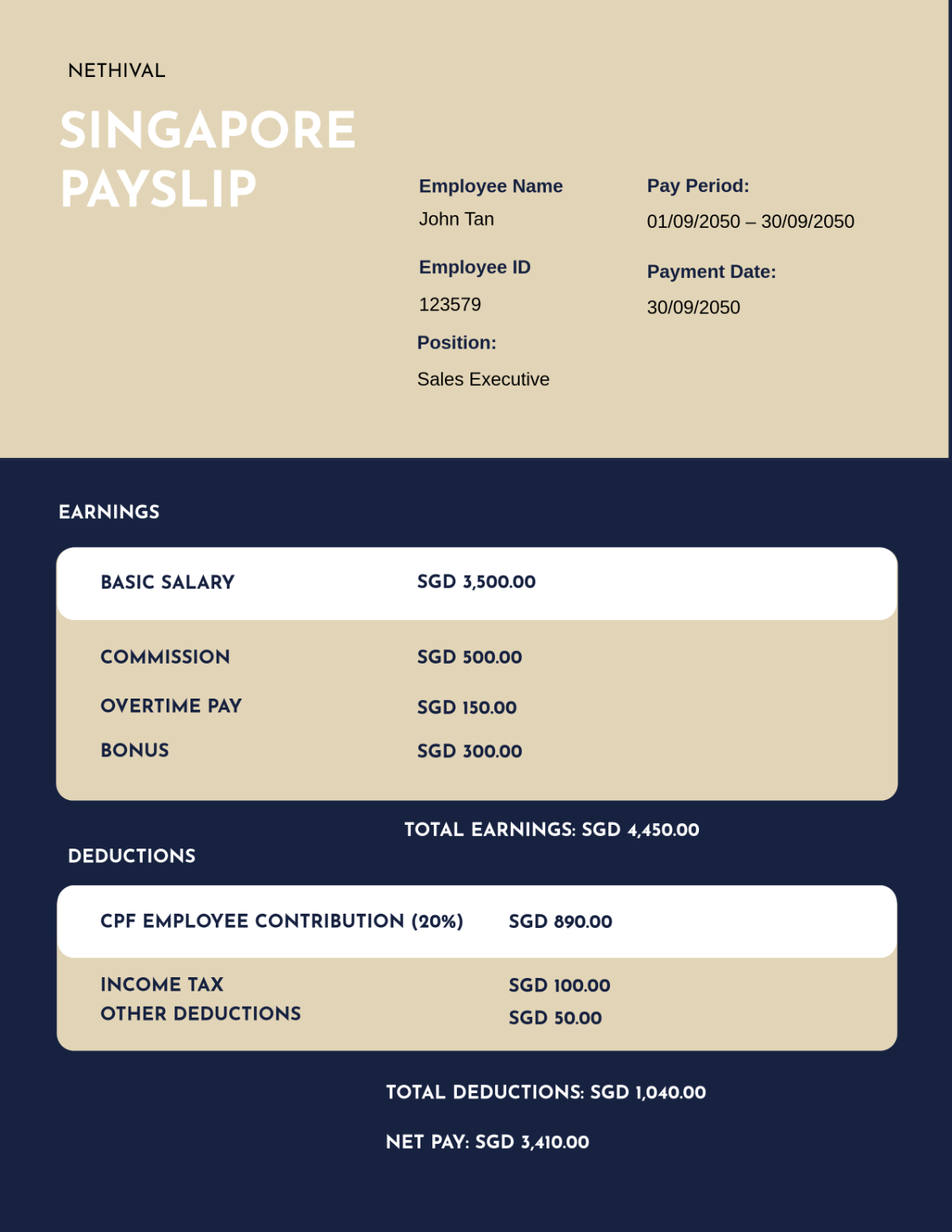 Singapore Payslip Template - Edit Online & Download