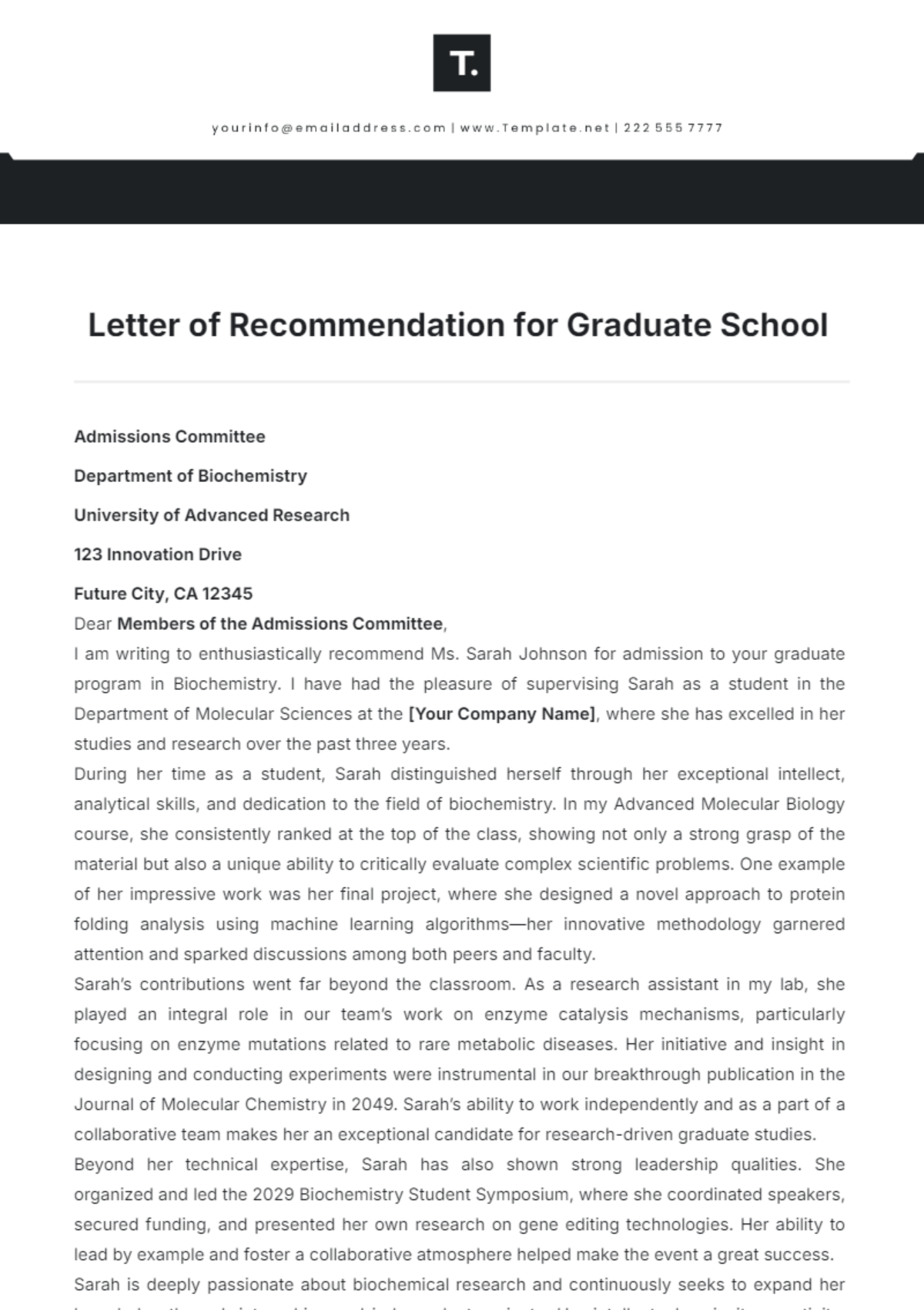 Letter of Recommendation for Graduate School Template - Edit Online & Download