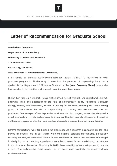 Free Letter of Recommendation for Graduate School Template to Edit Online