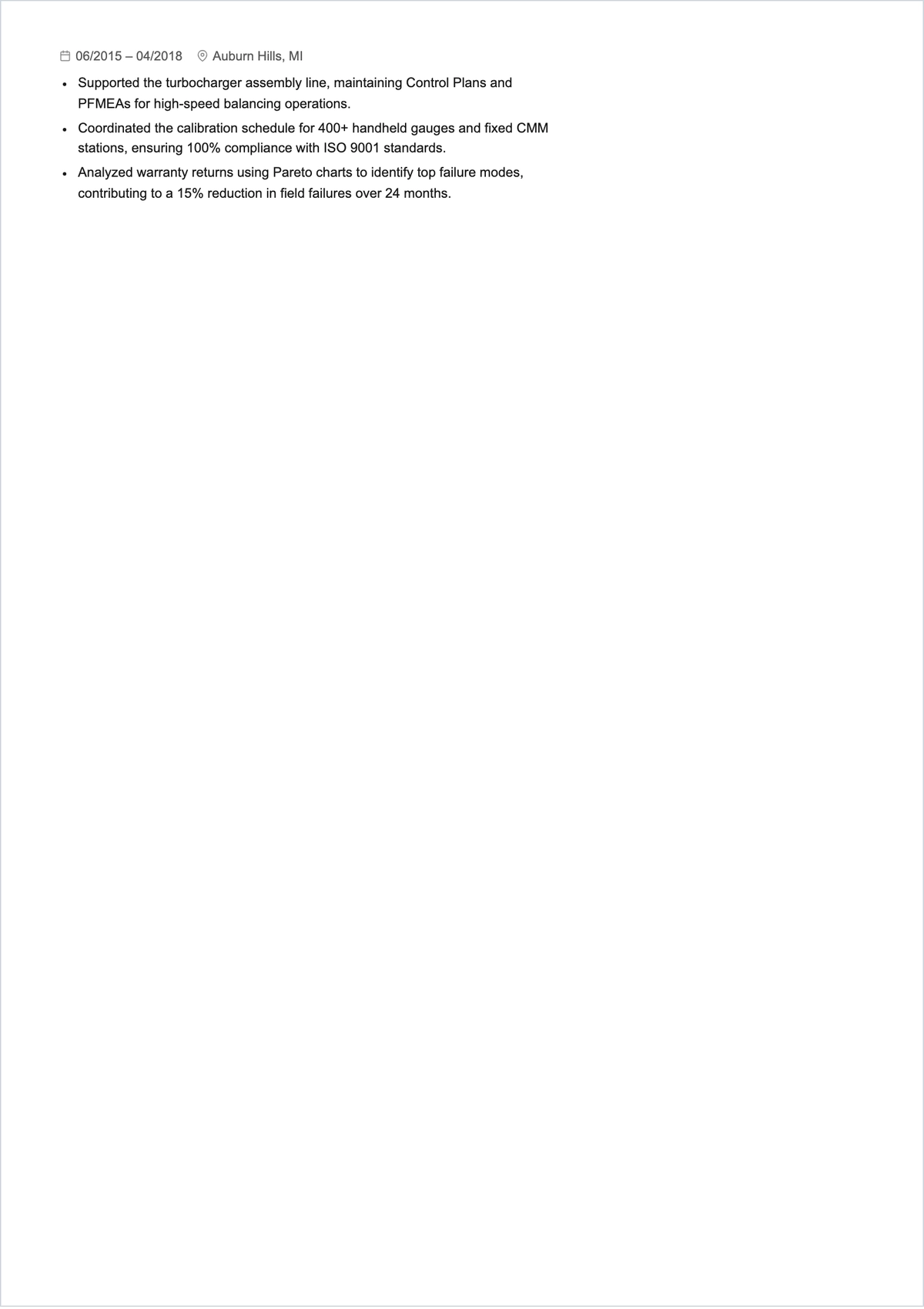Free Mechanical Quality Engineer ATS Resume Template