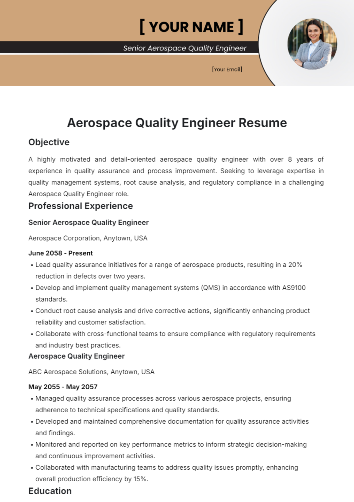 Aerospace Quality Engineer Resume Template - Edit Online & Download