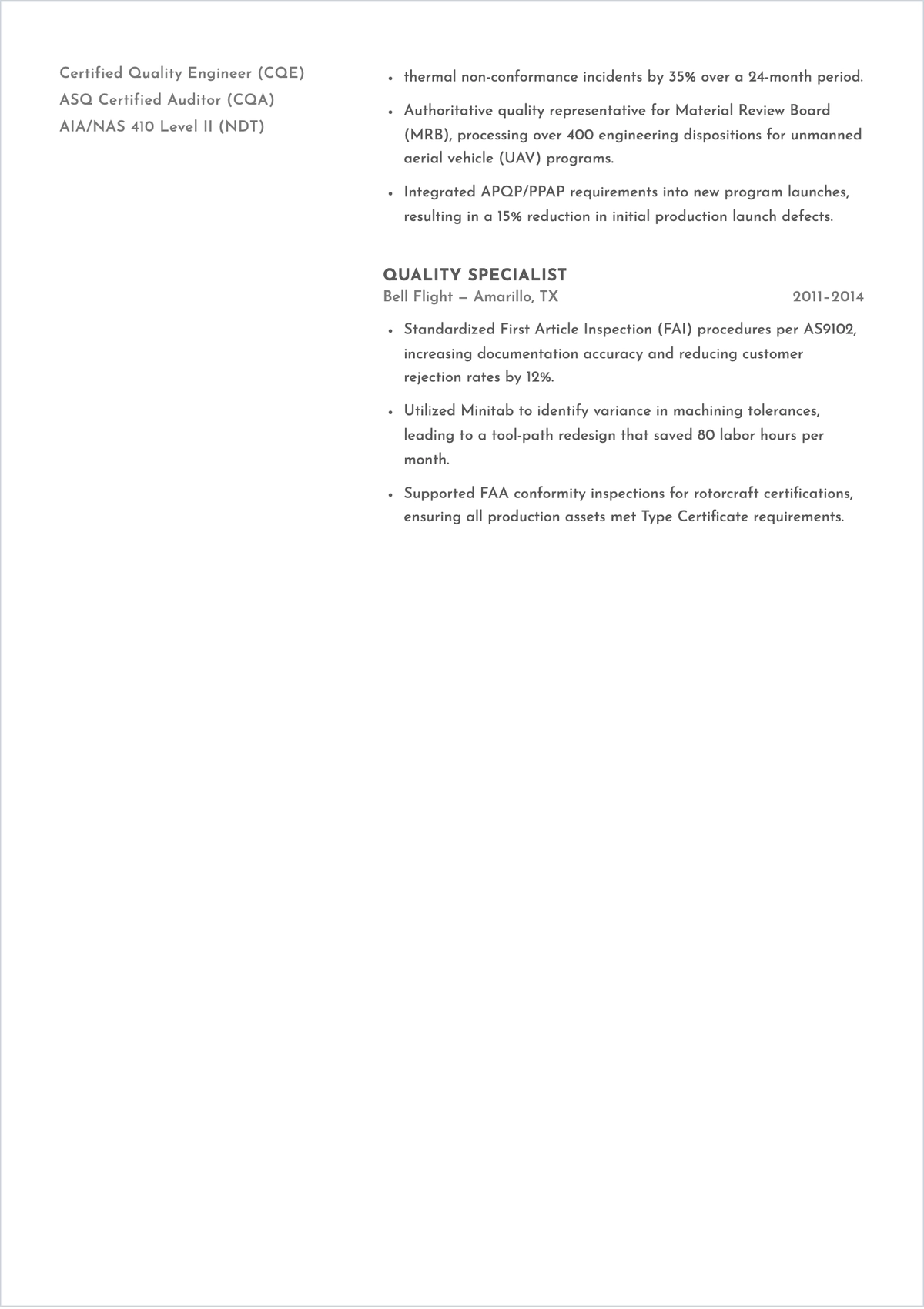 Free Aerospace Quality Engineer ATS Resume Template, AI Resume Builder