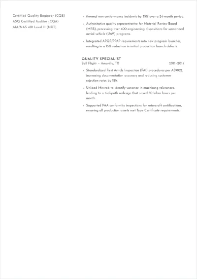Free Aerospace Quality Engineer ATS Resume Template, AI Resume Builder