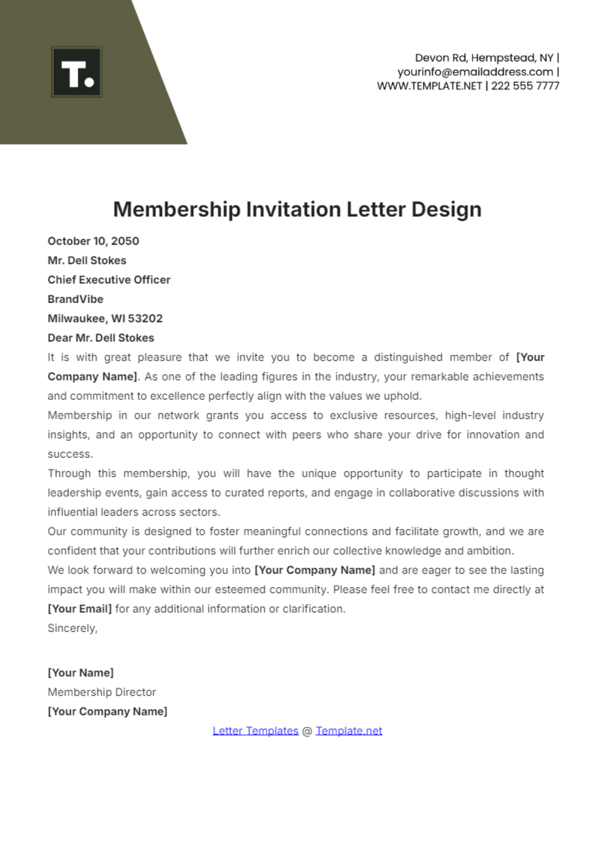 Membership Invitation Letter Design Template - Edit Online & Download