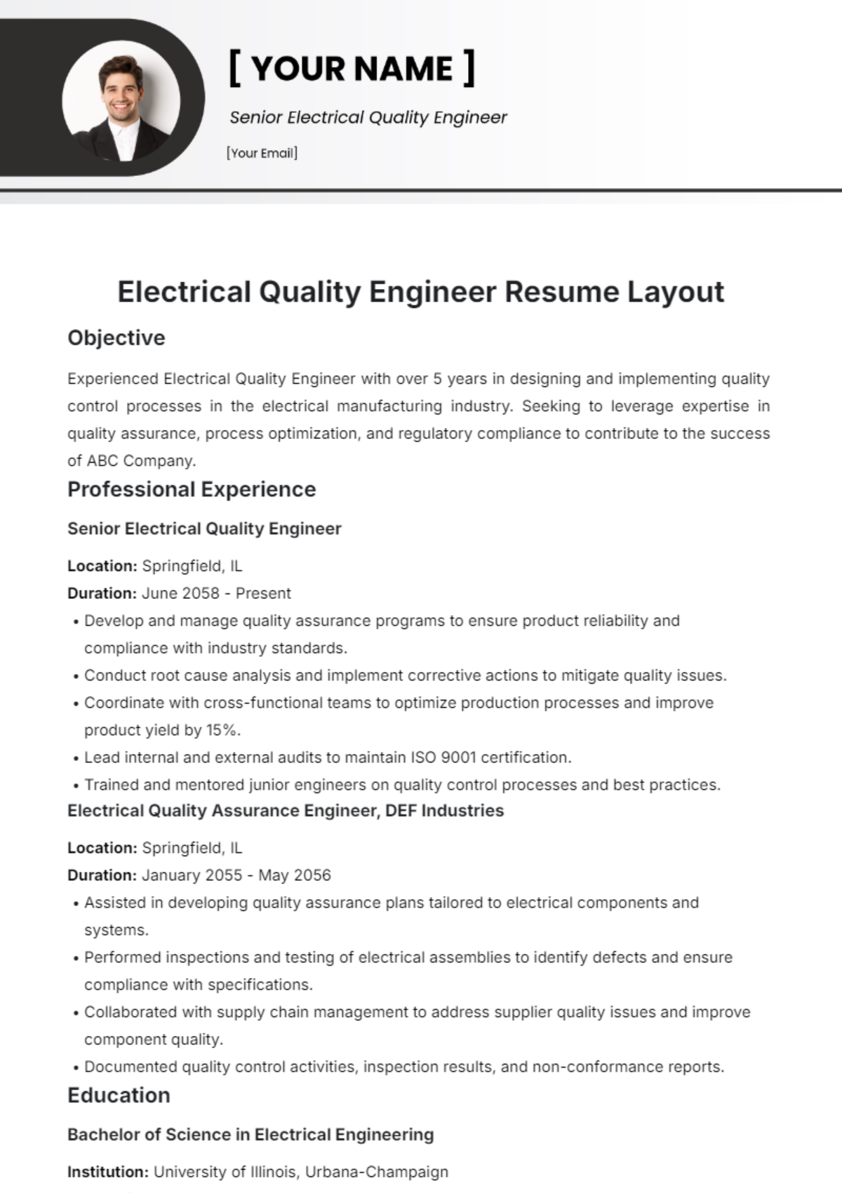 Electrical Quality Engineer Resume Layout Template - Edit Online & Download