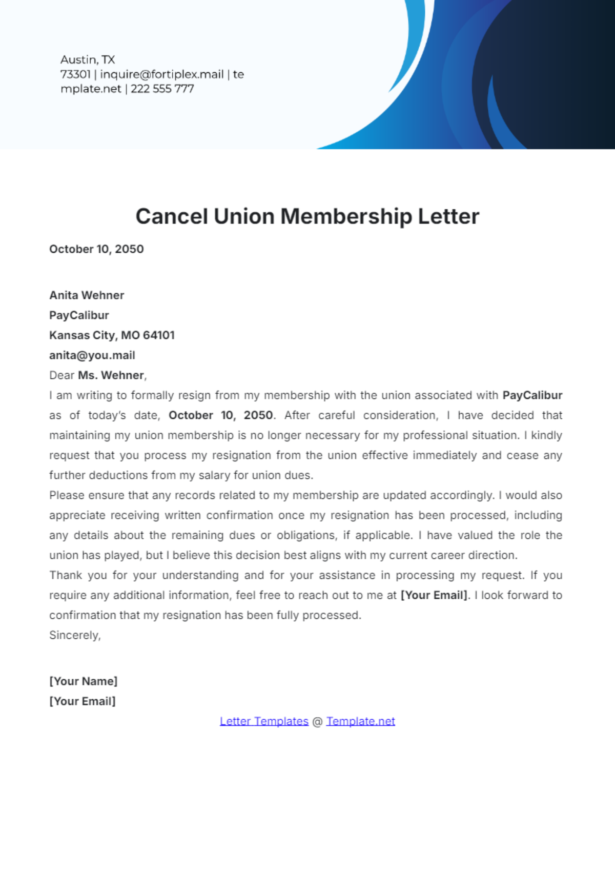 Cancel Union Membership Letter Template - Edit Online & Download