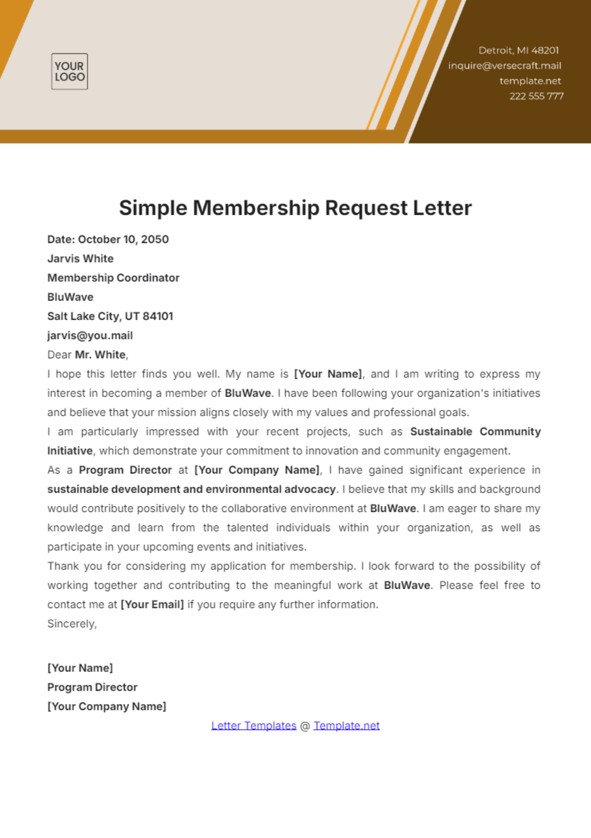 Simple Membership Request Letter Template - Edit Online & Download