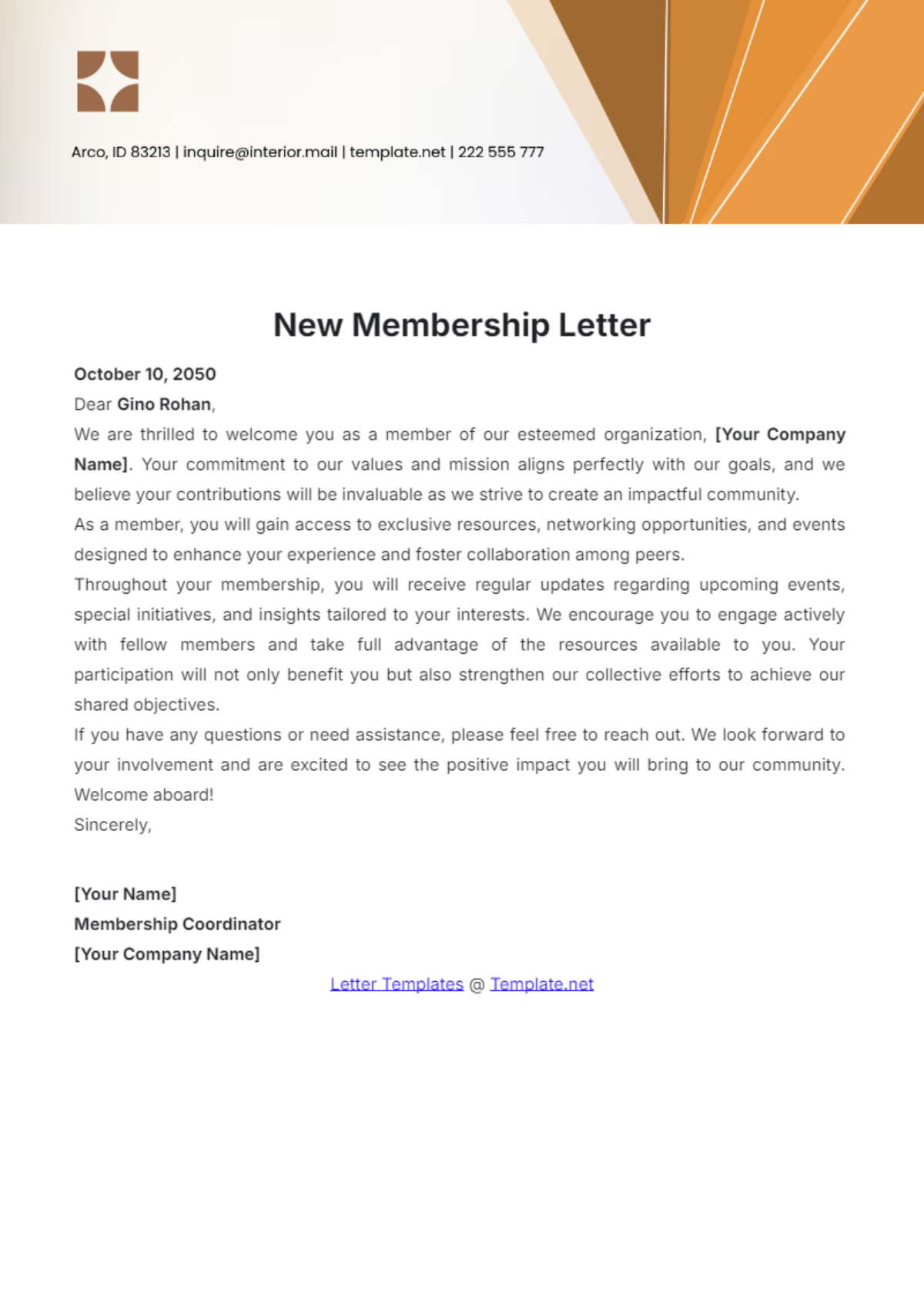 New Membership Letter Template - Edit Online & Download