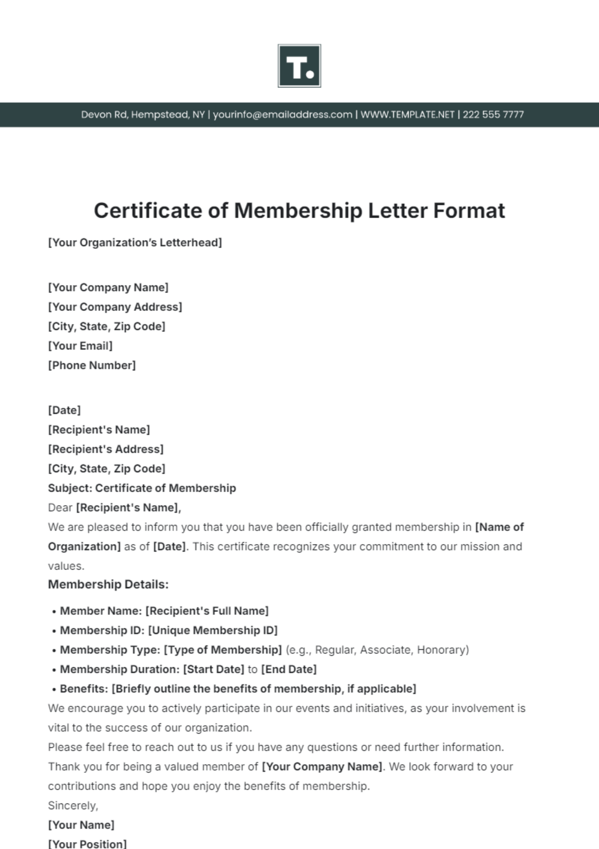 Certificate of Membership Letter Format Template - Edit Online & Download