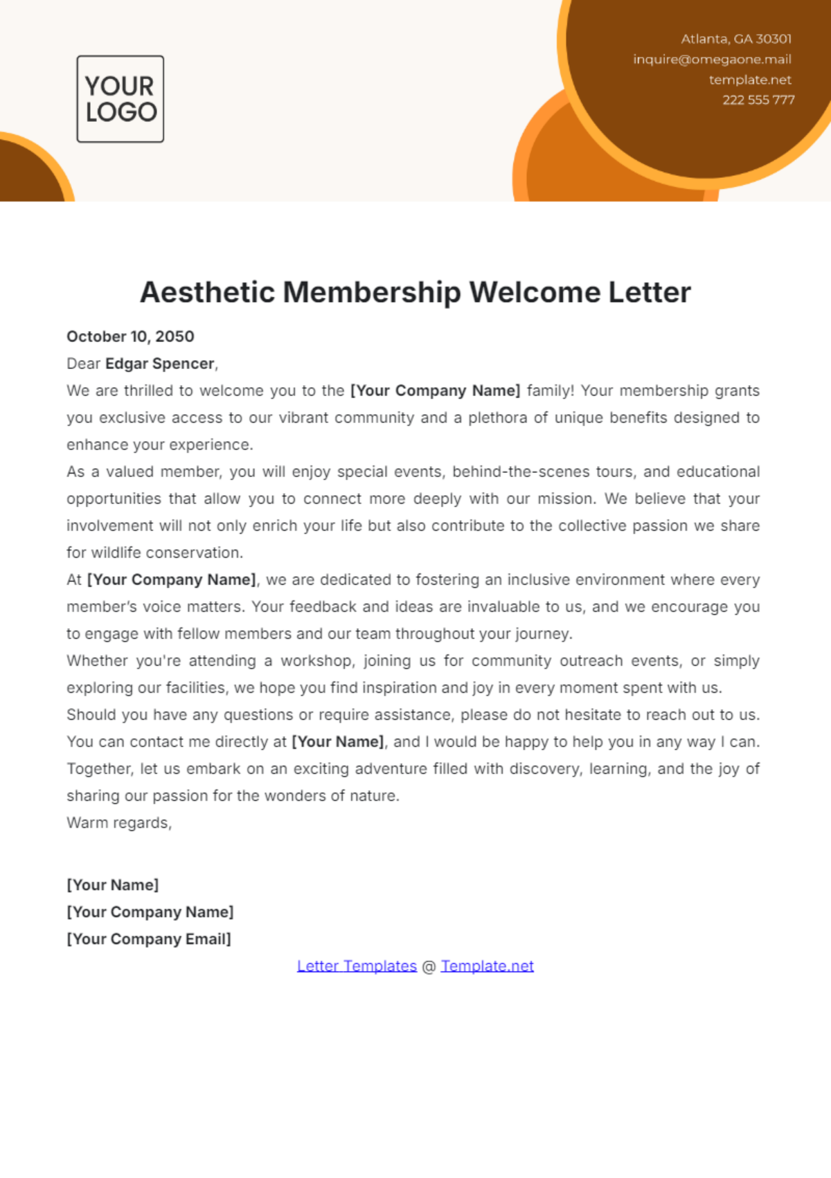 Aesthetic Membership Welcome Letter Template - Edit Online & Download