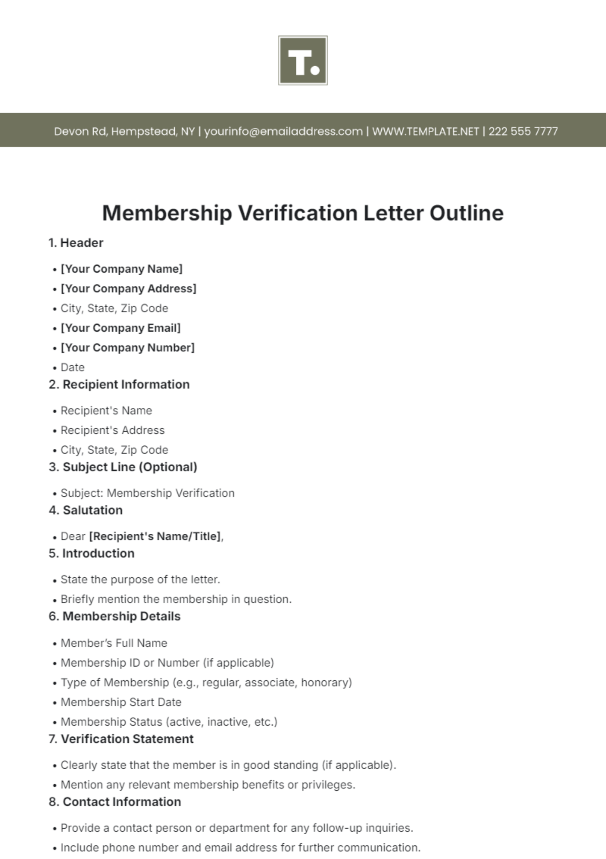 Membership Verification Letter Outline Template - Edit Online & Download