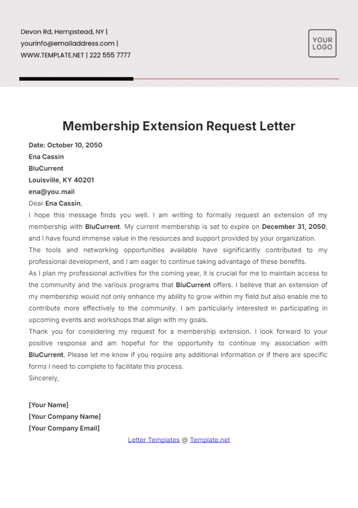 Membership Extension Request Letter Template - Edit Online & Download