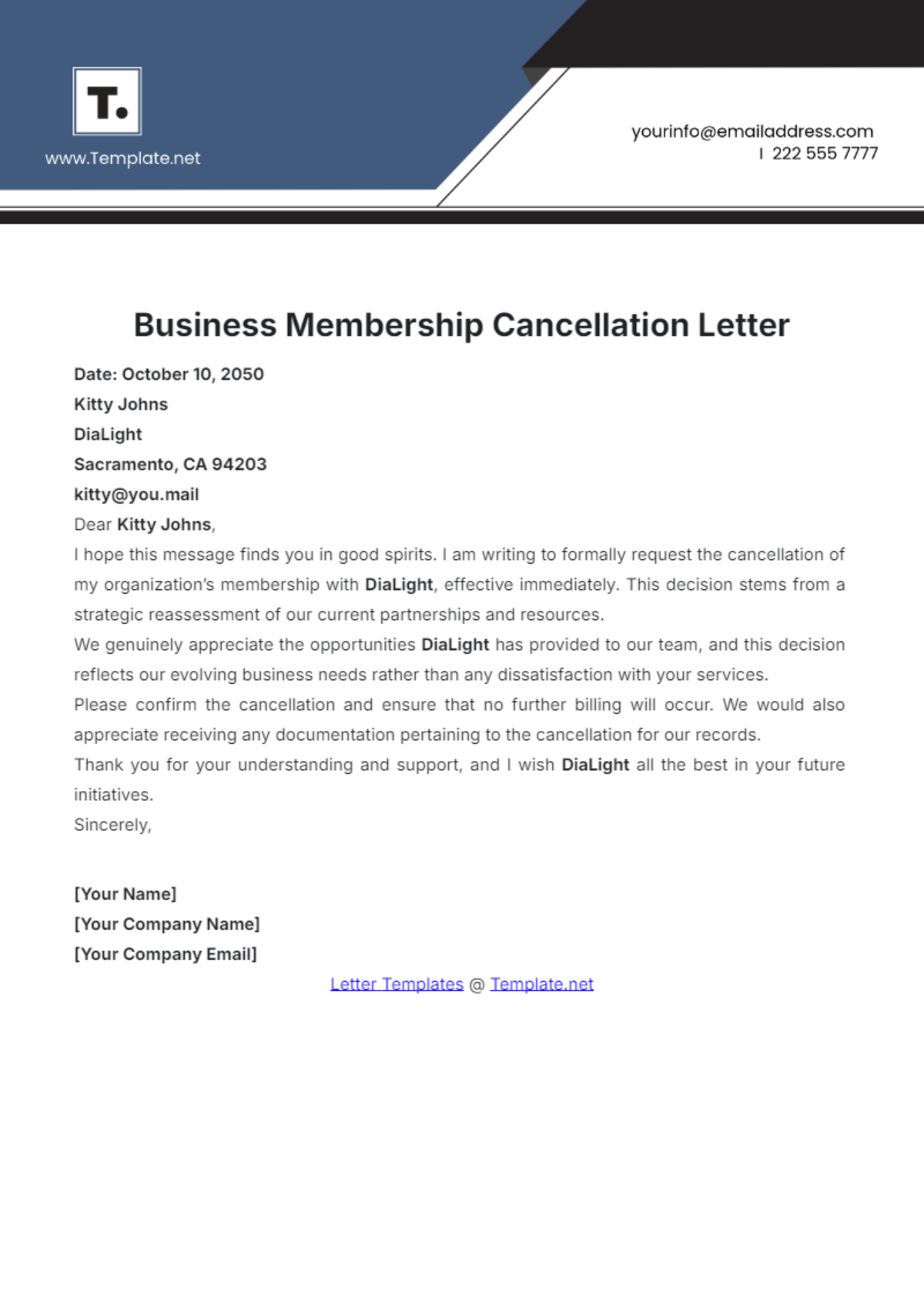 Business Membership Cancellation Letter Template - Edit Online & Download