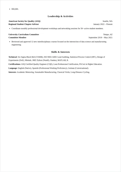 Free University Lecturer Quality Engineer ATS Resume Template