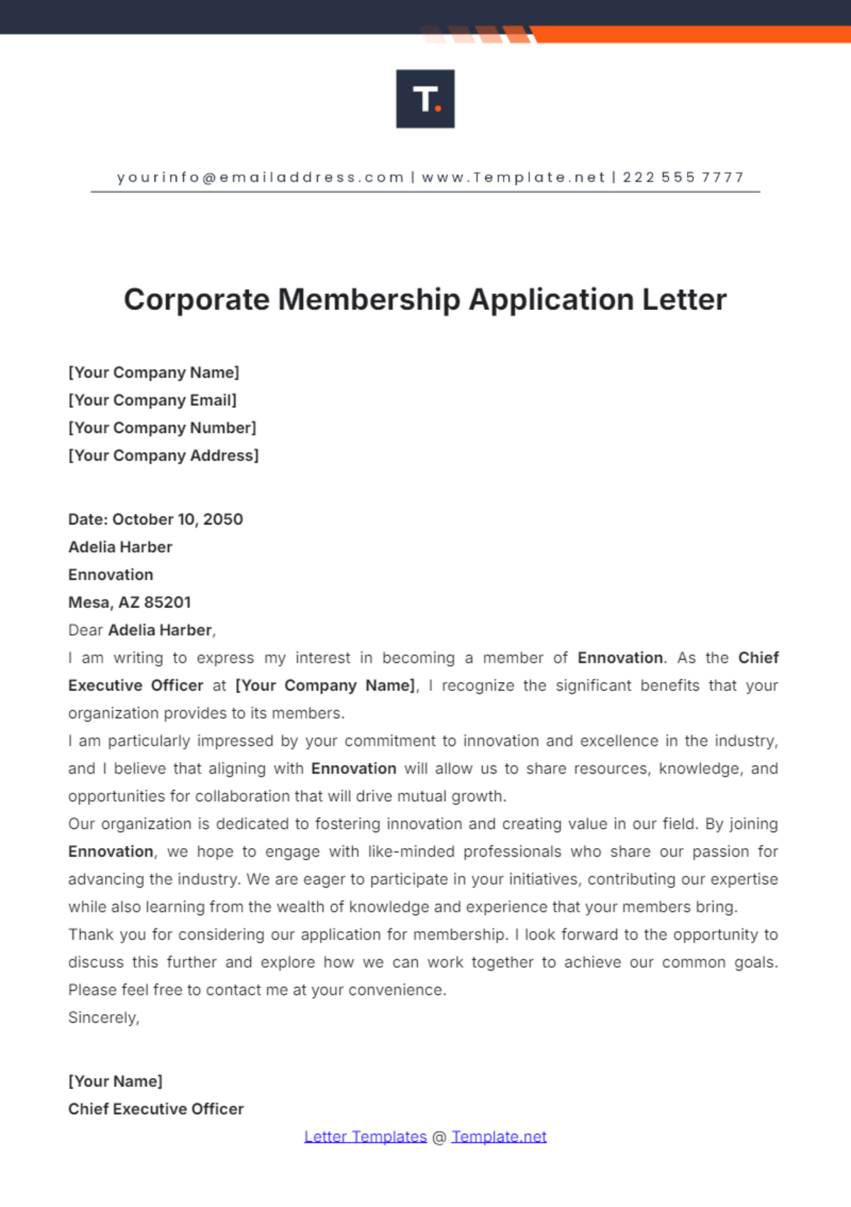 Corporate Membership Application Letter Template - Edit Online & Download