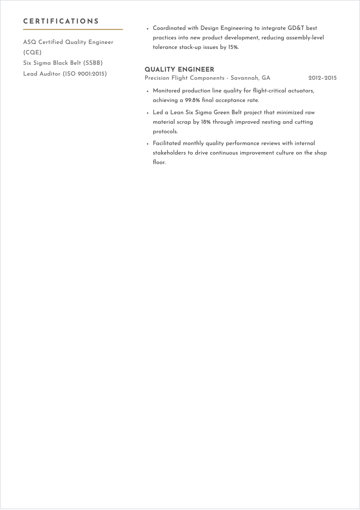 Free Aesthetic Infographic Quality Engineer ATS Resume Template