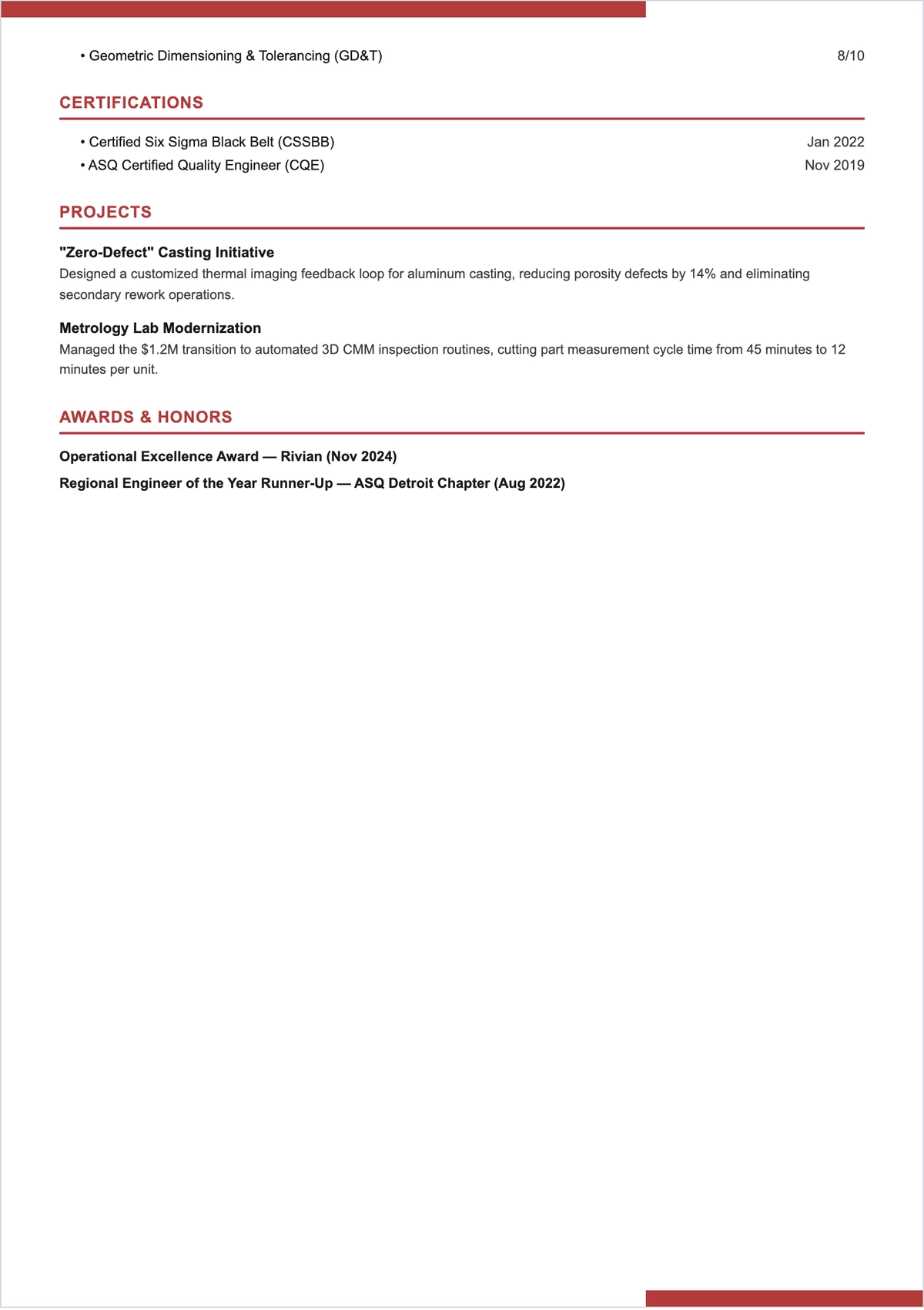 Free Modern Quality Engineer ATS Resume Template, AI Resume Builder