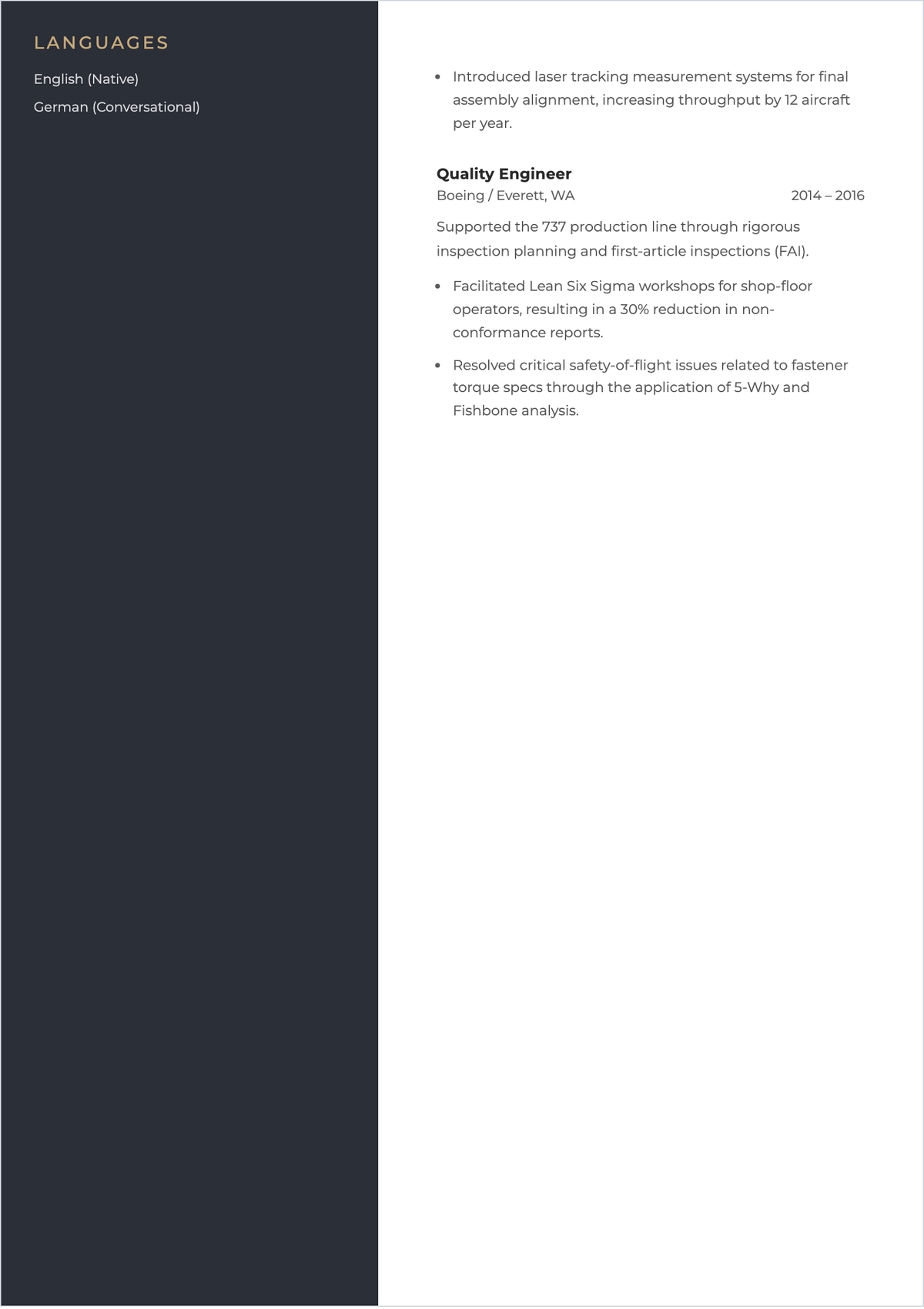 Free Quality Program Engineer Resume Template to Edit Online