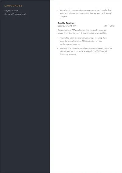 Free Quality Program Engineer Resume Template to Edit Online